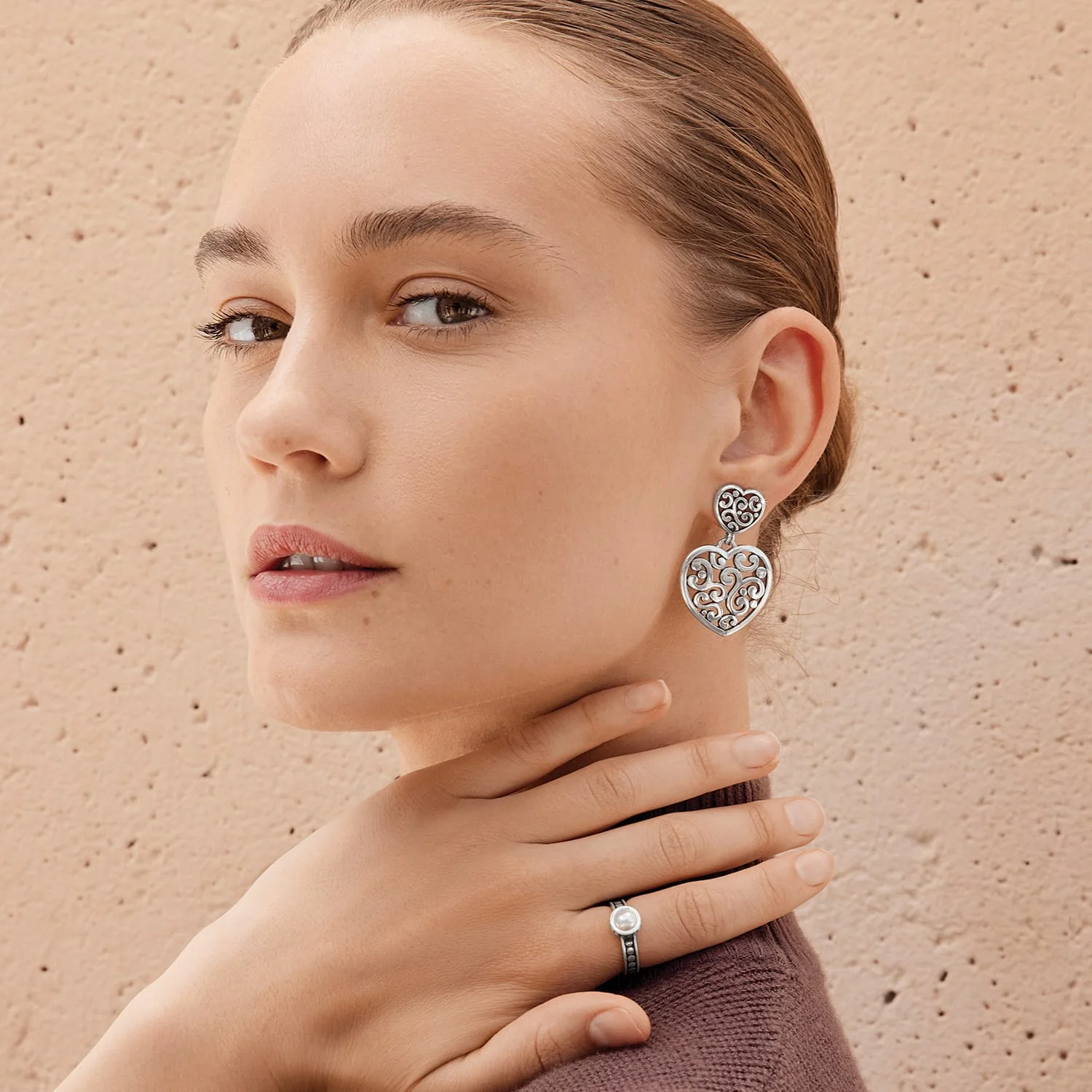 Contempo Heart Double Post Drop Earrings - Image 4